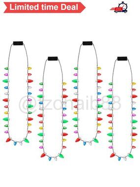 🎄 LED Mini Bulb Christmas Necklace 4 Pc Set Flashing Holiday Party Jewelry